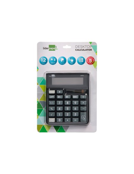 Calculadora liderpapel sobremesa xf26 12 digitos solar y pilas 127x105x24 mm color negro