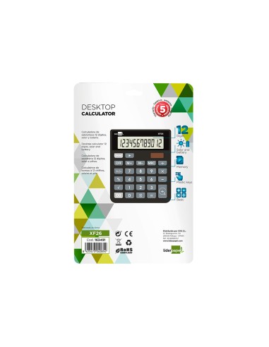 Calculadora liderpapel sobremesa xf26 12 digitos solar y pilas 127x105x24 mm color negro