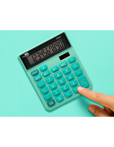 Calculadora liderpapel sobremesa xf24 10 digitos solar y pilas color verde 127x105x24 mm