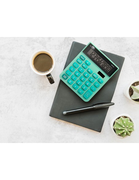 Calculadora liderpapel sobremesa xf24 10 digitos solar y pilas color verde 127x105x24 mm