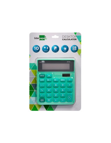 Calculadora liderpapel sobremesa xf24 10 digitos solar y pilas color verde 127x105x24 mm