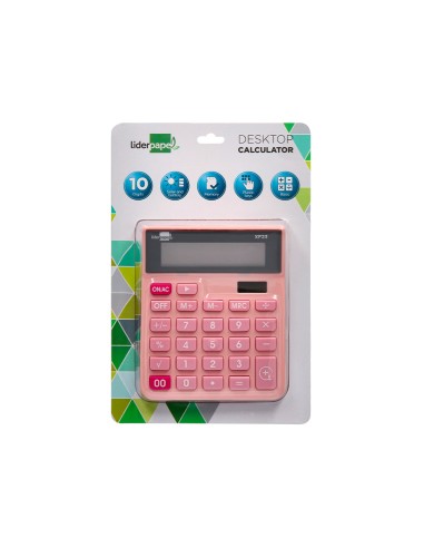 Calculadora liderpapel sobremesa xf23 10 digitos solar y pilas color rosa 127x105x24 mm