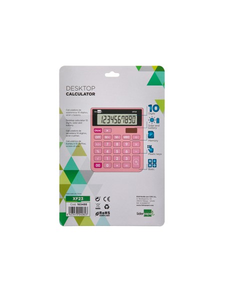 Calculadora liderpapel sobremesa xf23 10 digitos solar y pilas color rosa 127x105x24 mm