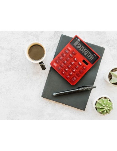 Calculadora liderpapel sobremesa xf22 10 digitos solar y pilas color rojo 127x105x24 mm
