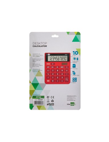 Calculadora liderpapel sobremesa xf22 10 digitos solar y pilas color rojo 127x105x24 mm