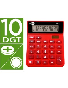 Calculadora liderpapel sobremesa xf22 10 digitos solar y pilas color rojo 127x105x24 mm