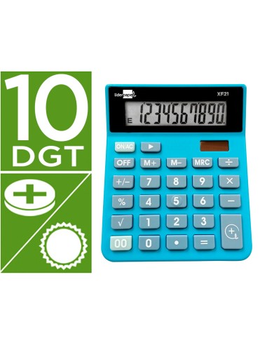 Calculadora liderpapel sobremesa xf21 10 digitos solar y pilas color azul 127x105x24 mm