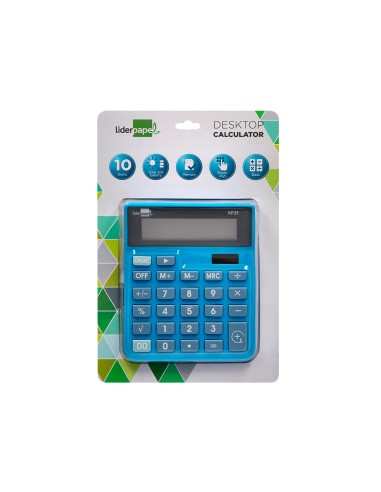 Calculadora liderpapel sobremesa xf21 10 digitos solar y pilas color azul 127x105x24 mm