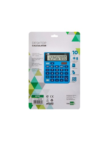 Calculadora liderpapel sobremesa xf21 10 digitos solar y pilas color azul 127x105x24 mm