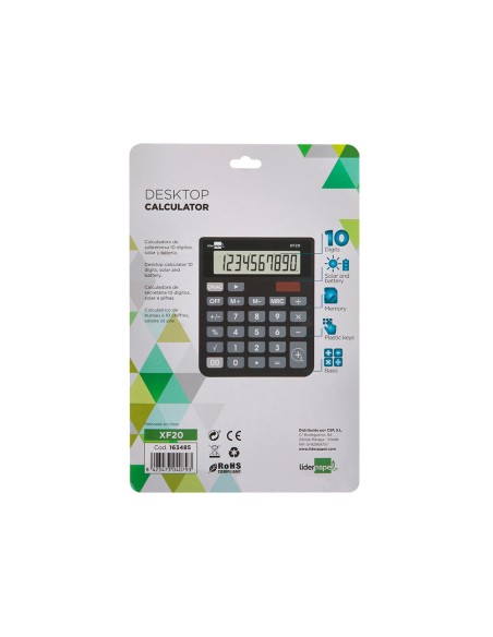 Calculadora liderpapel sobremesa xf20 10 digitos solar y pilas color negro 127x105x24 mm
