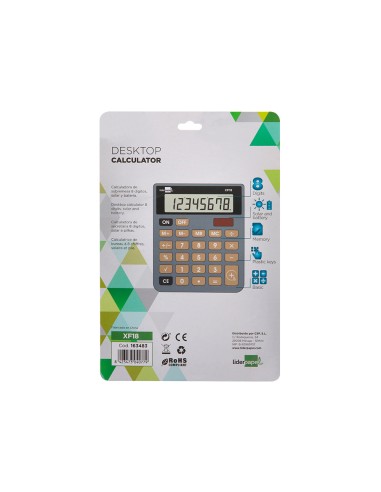 Calculadora liderpapel sobremesa xf18 8 digitos solar y pilas color gris 127x105x24 mm