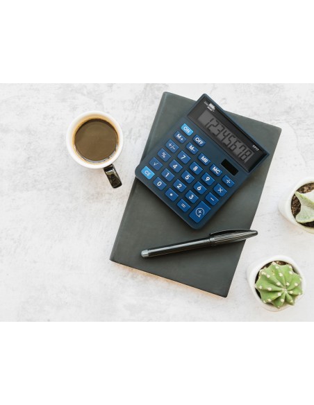 Calculadora liderpapel sobremesa xf17 8 digitos solar y pilas color azul 127x105x24 mm