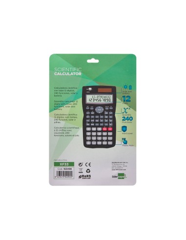 Calculadora liderpapel cientifica xf33 12 digitos 240 funciones con tapa solar y pilas color negro 156x85x20