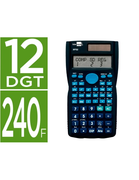 Calculadora liderpapel cientifica xf32 12 digitos 240 funciones con tapa solar y pilas color azul 156x85x20