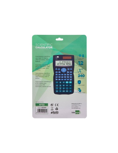 Calculadora liderpapel cientifica xf32 12 digitos 240 funciones con tapa solar y pilas color azul 156x85x20