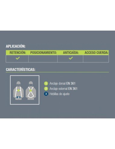 Arnes anticaidas faru dorsal y esternal basico con enganche cincha 45 mm