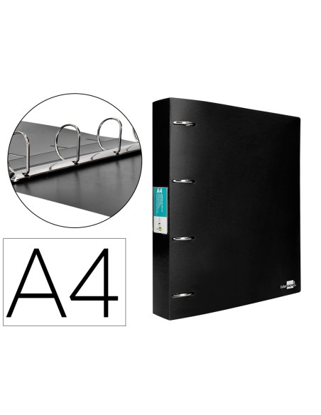 Carpeta liderpapel 4 anillas 40 mm mixtas polipropileno din a4 negro opaco