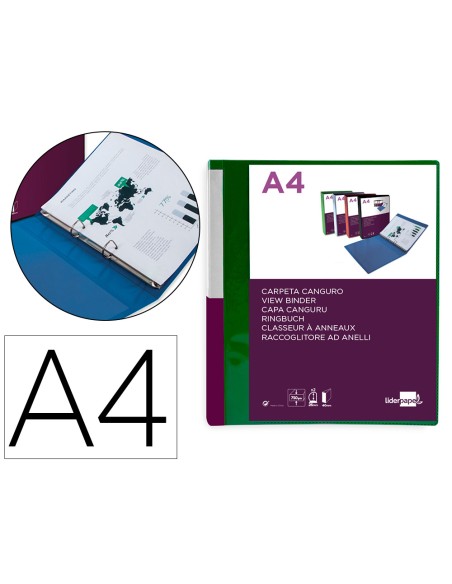 Carpeta liderpapel canguro 2 anillas 25 mm mixtas polipropileno din a4 verde translucido