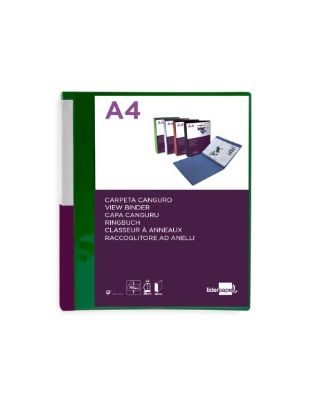 Carpeta liderpapel canguro 2 anillas 25 mm mixtas polipropileno din a4 verde translucido