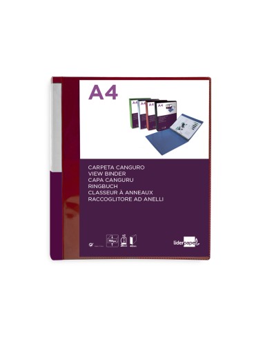 Carpeta liderpapel canguro 2 anillas 25 mm mixtas polipropileno din a4 rojo translucido