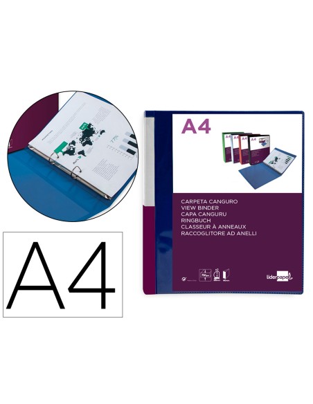 Carpeta liderpapel canguro 2 anillas 25 mm mixtas polipropileno din a4 azul translucido