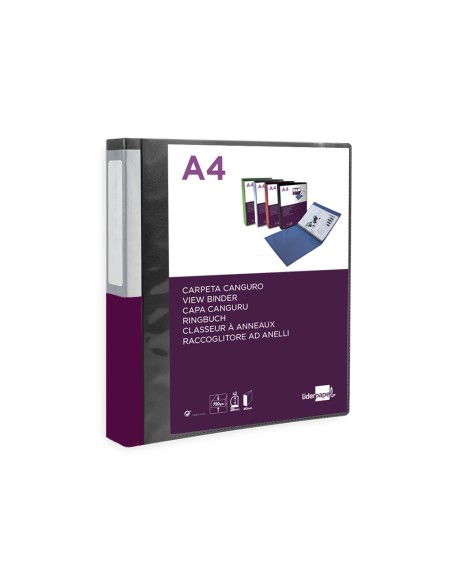 Carpeta liderpapel canguro 2 anillas 25 mm mixtas polipropileno din a4 negro opaco