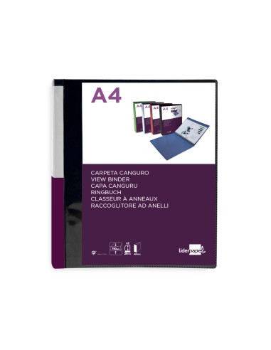 Carpeta liderpapel canguro 2 anillas 25 mm mixtas polipropileno din a4 negro opaco