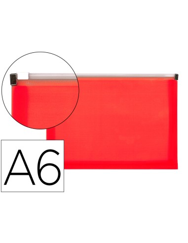 Carpeta dossier liderpapel a6 cierre de cremallera rojo translucido