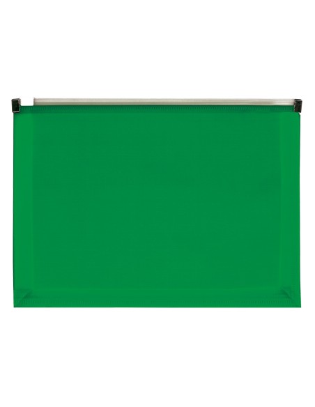 Carpeta dossier liderpapel a4 cierre de cremallera verde translucido