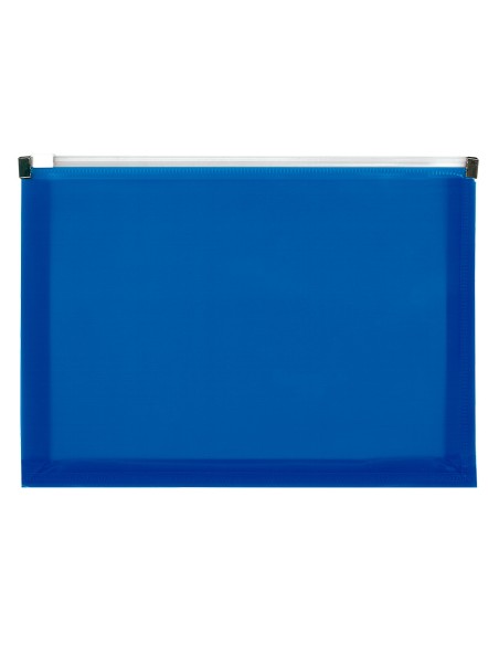 Carpeta dossier liderpapel a4 cierre de cremallera azul translucido