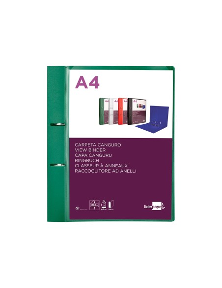 Carpeta liderpapel canguro 2 anillas 40 mm mixtas polipropileno din a4 verde translicudo