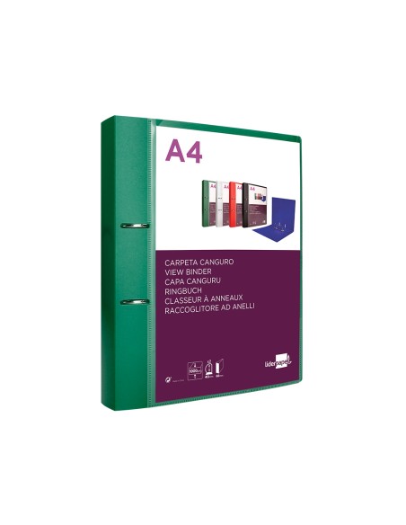 Carpeta liderpapel canguro 2 anillas 40 mm mixtas polipropileno din a4 verde translicudo