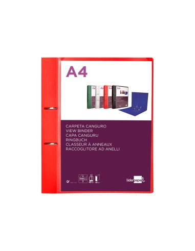 Carpeta liderpapel canguro 2 anillas 40 mm mixtas polipropileno din a4 rojo translicudo