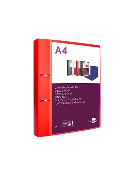 Carpeta liderpapel canguro 2 anillas 40 mm mixtas polipropileno din a4 rojo translicudo