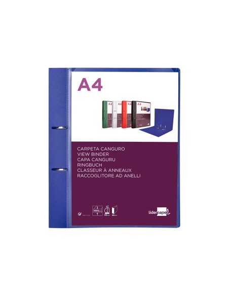 Carpeta liderpapel canguro 2 anillas 40 mm mixtas polipropileno din a4 azul translicudo