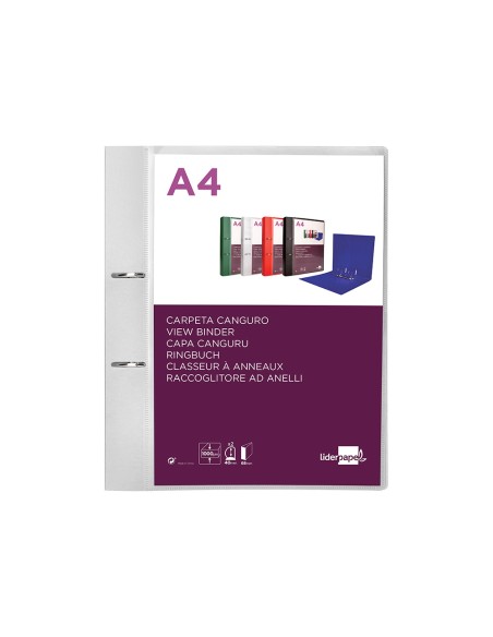 Carpeta liderpapel canguro 2 anillas 40 mm mixtas polipropileno din a4 transparente