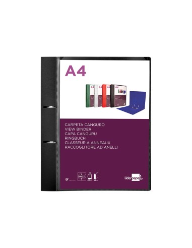 Carpeta liderpapel canguro 2 anillas 40 mm mixtas polipropileno din a4 negro opaco