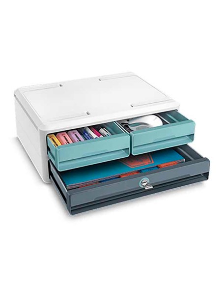 Fichero cajones de sobremesa cep moov up reciclado 80 con cerradura 3 cajones color azul gris 275x369x146 mm