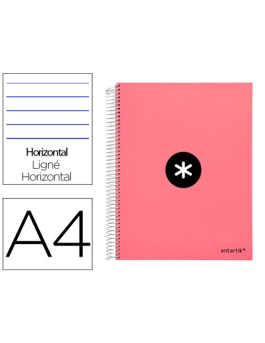 Cuaderno espiral a4 micro antartik tapa forrada 120h 100 gr horizontal 5 banda4 taladors color coral