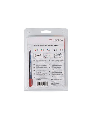 Rotulador tombow fudenosuke tinta base de agua punta pincel dura estuche de 10 unidades colores surtidos