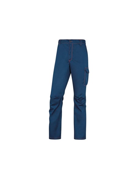 Pantalon de trabajo deltaplus cintura elastica 5 bolsillos color azul marino naranja talla xxxl
