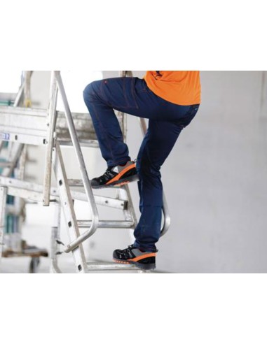 Pantalon de trabajo deltaplus cintura elastica 5 bolsillos color azul marino naranja talla xxxl