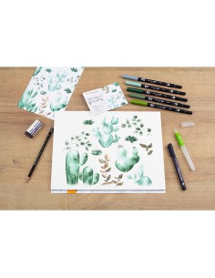 Set watercoloring tombow greenery 9 piezas