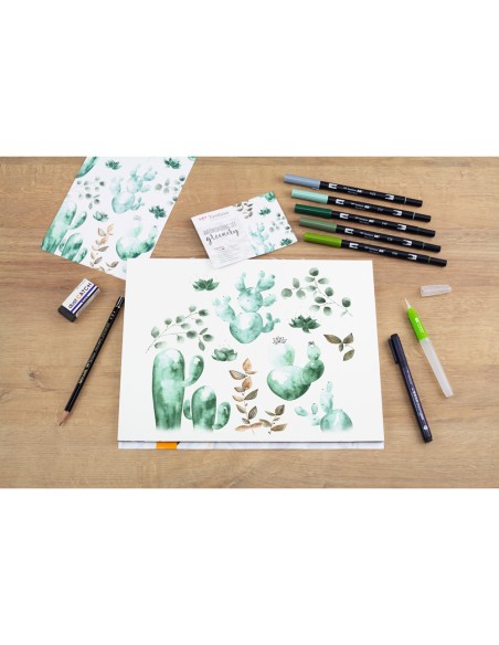 Set watercoloring tombow greenery 9 piezas Set watercoloring tombow greenery 9 piezas