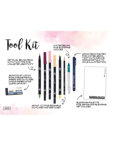 Set watercoloring tombow set floral 9 piezas