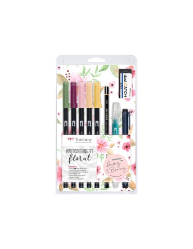 Set watercoloring tombow set floral 9 piezas