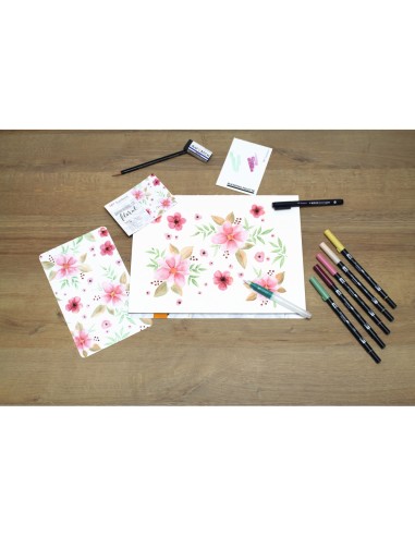 Set watercoloring tombow set floral 9 piezas