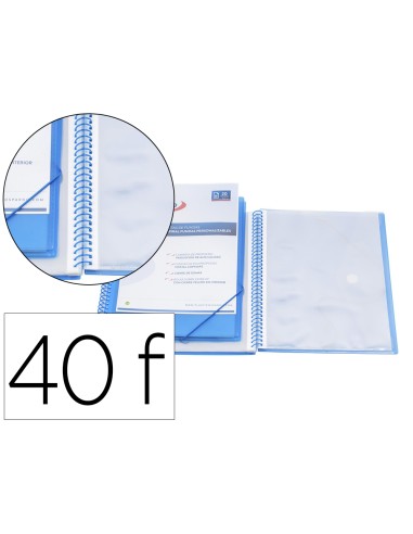 Carpeta pardo escaparate con espiral 40 fundas polipropileno con gomas personalizable color azul