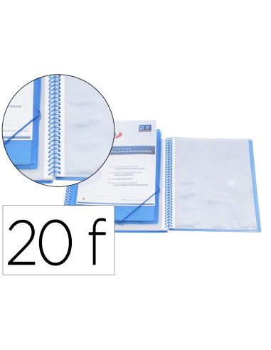 Carpeta pardo escaparate con espiral 20 fundas polipropileno con gomas personalizable color azul