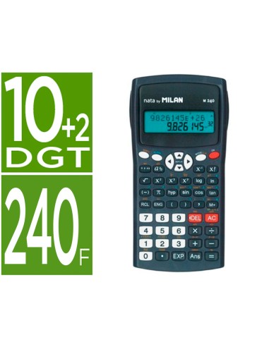 Calculadora milan cientifica m240 black 2 lineas 240 funciones 102 digitos color negra con tapa color gris